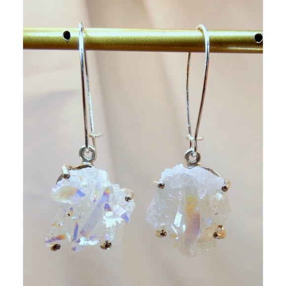 Angel Aura Quartz Crystal Sterling Silver Earrings Genuine Healing Jewelry - Picture 6 of 6